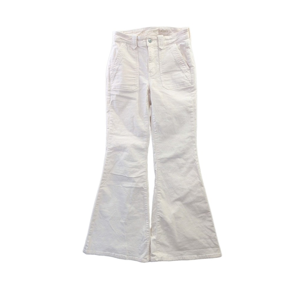 American Eagle Festival Flare Corduroy Pants Womens 2 Cream Stretchy Y2K Boho